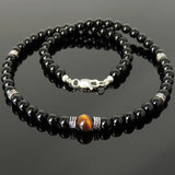 Men's Women Black Onyx Brown Tiger Eye Necklace 925 Sterling Silver Cross Spacer Clasp DiyNotion Handmade NK187