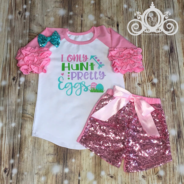 I Only Hunt Pretty Eggs Easter Custom Ruffle Raglan Personalized Shirt Girl Baby Toddler Shirt