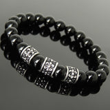 Men's Women Bright Black Onyx Bracelet 925 Sterling Silver Fleur de Lis Charms DiyNotion BR1099