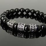 Men's Women Bright Black Onyx Bracelet 925 Sterling Silver Fleur de Lis Charms DiyNotion BR1099
