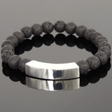 Men's Women Natural Lava Rock Bracelet 925 Stamp Sterling Silver Charm DiyNotion BR1100