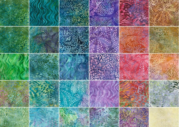 SALE Tigerfish Batiks Ten Squares/Layer Cake by McKenna Ryan for Robert Kaufman - 42, 10" X 10" Precut Batik Fabric Squares