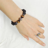 Men's Women Natural Lava Rock Brown Tiger Eye Bracelet 925 Sterling Silver Cross Bead & Spacers DiyNotion BR1102