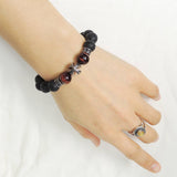 Men's Women Natural Lava Rock Red Tiger Eye Bracelet 925 Sterling Silver Cross Bead & Spacers DiyNotion BR1103