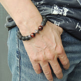 Men's Women Natural Lava Rock Red Tiger Eye Bracelet 925 Sterling Silver Cross Bead & Spacers DiyNotion BR1103