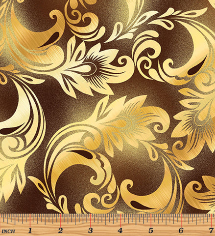 New Collection - Harvest Scroll Brown/Gold from the Collection "Sun Valley" By Kanvas Studio for Benartex - Sold By 1/2 Yard and 1 Yard