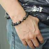 Men's Women Natural Lava Rock Golden Obsidian Bracelet 925 Sterling Silver Cross Bead & Spacers DiyNotion BR1104