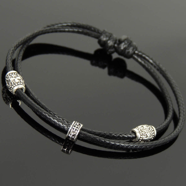 Men's Women Adjustable Braided Bracelet 925 Sterling Silver Cross Beads & Spacer DiyNotion Handmade BR1106