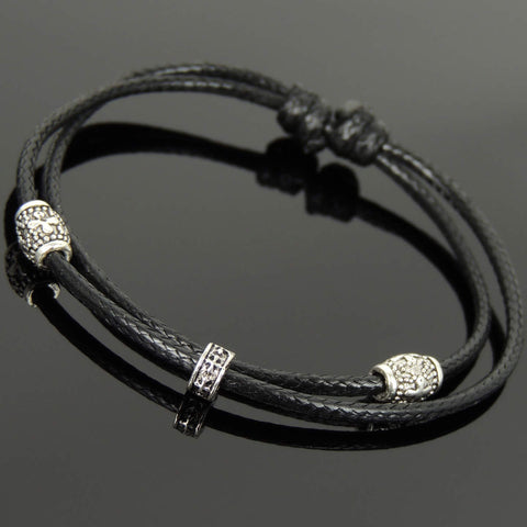 Men's Women Adjustable Braided Bracelet 925 Sterling Silver Cross Beads & Spacer DiyNotion Handmade BR1106