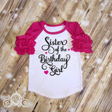 Sister of the Birthday Girl Ruffle Raglan Tee Personalized Ruffle Raglan Shirt Girl Birthday Gift Toddler Shirt