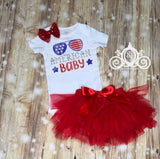 Labor Day American Baby Outfit, Bodysuit w Tutu Bloomer or Sequin Shorts, Fourth of July, 4th of July Shirt