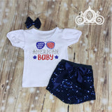 Labor Day American Baby Outfit, Bodysuit w Tutu Bloomer or Sequin Shorts, Fourth of July, 4th of July Shirt