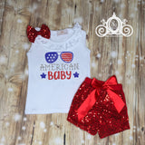 Labor Day American Baby Outfit, Bodysuit w Tutu Bloomer or Sequin Shorts, Fourth of July, 4th of July Shirt