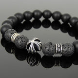 Men's Women Natural Matte Black Onyx Lava Rock Bracelet 925 Sterling Silver Cross Bead & Spacers DiyNotion BR1107