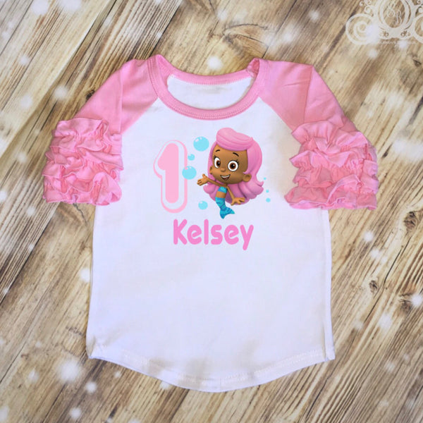 Bubble Guppies Molly Birthday Shirt | Ruffle Raglan Personalized w Name & Number