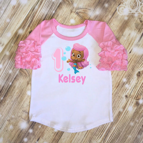 Bubble Guppies Molly Birthday Shirt | Ruffle Raglan Personalized w Name & Number
