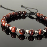 Men's Women Red Tiger Eye Adjustable Braided Bracelet 925 Sterling Silver Nugget Beads from Thailand DiyNotion BR1108