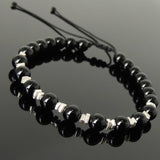 Men's Women Bright Black Onyx Adjustable Braided Bracelet 925 Sterling Silver Nugget Beads from Thailand DiyNotion BR1109