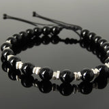 Men's Women Bright Black Onyx Adjustable Braided Bracelet 925 Sterling Silver Nugget Beads from Thailand DiyNotion BR1109