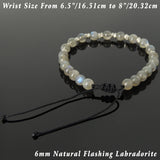 Men's Women Flashing Labradorite Adjustable Braided Bracelet 925 Sterling Silver Nugget Beads from Thailand DiyNotion BR1110