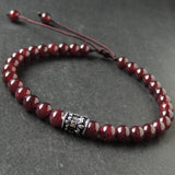 Men's Women Garnet Adjustable Braided Bracelet 925 Sterling Silver Fleur de Lis Barrel Bead DiyNotion BR1111