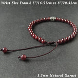 Men's Women Garnet Adjustable Braided Bracelet 925 Sterling Silver Fleur de Lis Barrel Bead DiyNotion BR1111