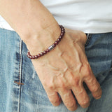 Men's Women Garnet Adjustable Braided Bracelet 925 Sterling Silver Fleur de Lis Barrel Bead DiyNotion BR1111