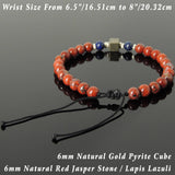 Men's Women Red Jasper Stone Lapis Pyrite Adjustable Braided Bracelet 925 Sterling Silver Nugget Beads from Thailand DiyNotion BR1112