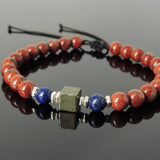 Men's Women Red Jasper Stone Lapis Pyrite Adjustable Braided Bracelet 925 Sterling Silver Nugget Beads from Thailand DiyNotion BR1112