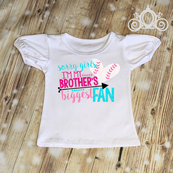 Sorry Girls I'm My Brothers Biggest Fan Baseball Ruffle Raglan Tee Personalized Shirt