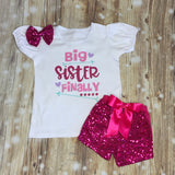 Big Sister Finally Birth Announcement Set Personalized Shirt Girl Baby Shower Gift Toddler Shirt