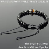 Men's Women Bright Black Onyx Brown Tiger Eye Adjustable Braided Bracelet 925 Sterling Silver Cross Spacers DiyNotion BR1116