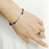 Men's Women 4mm Hematite Small Beads Adjustable Braided Bracelet 925 Sterling Silver Charm Nugget Beads DiyNotion BR1117