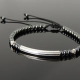 Men's Women 4mm Hematite Small Beads Adjustable Braided Bracelet 925 Sterling Silver Charm Nugget Beads DiyNotion BR1117