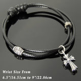 Men's Women Adjustable Braided Bracelet 925 Sterling Silver Cross Pendant Beads & Spacer DiyNotion Handmade BR1118
