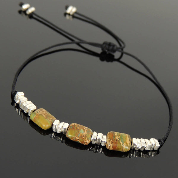 Men's Women Snake Skin Stone Adjustable Braided Bracelet 925 Sterling Silver Nugget Beads from Thailand DiyNotion BR1120