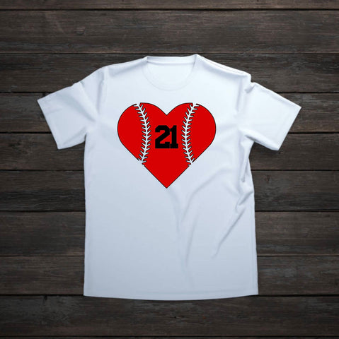 Baseball Heart w Player Number Shirt