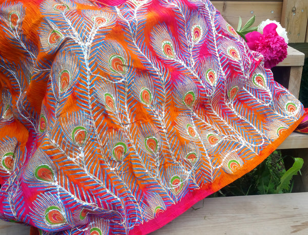 Happy Rainbow- Peacock Sequin Ethnic Hippie Gypsy Bohemian Summer Long Skirt fits upto XL