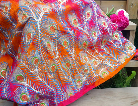 Happy Rainbow- Peacock Sequin Ethnic Hippie Gypsy Bohemian Summer Long Skirt fits upto XL