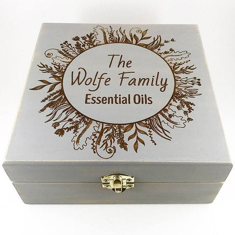 Wildflower Ring w/NAME! - Essential Oil Storage Box 25 Slot 15ml -Pine- Choose Finish and Custom Laser Engravings - Fit dōTERRA Young Living