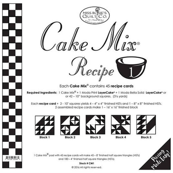 Cake Mix Recipe 1 by Miss Rosie's Quilt Co. for Moda Fabrics - Each Recipe Pad contains 44 Recipe Cards