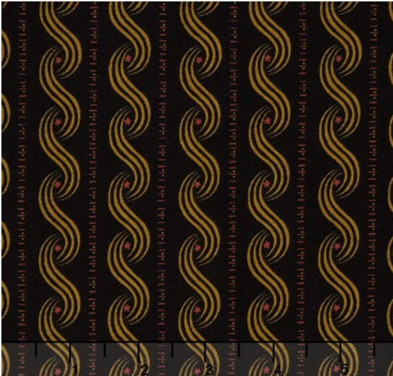 SALE Katie's Cupboard - Swirl Stripe Black Yardage by Kim Diehl for Henry Glass