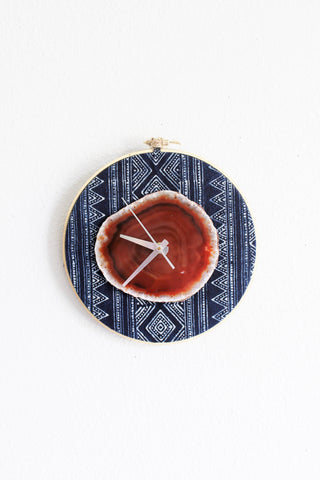 8" Textile Hmong Amber Agate Clock