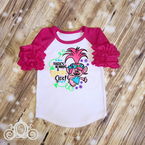 Trolls Theres Always a Bright Side Ruffle Raglan Shirt