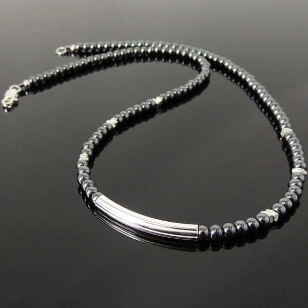 Men's Women 4mm Hematite Necklace 925 Sterling Silver Clasp Charm Nugget Beads DiyNotion Handmade NK189