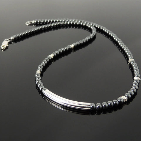 Men's Women 4mm Hematite Necklace 925 Sterling Silver Clasp Charm Nugget Beads DiyNotion Handmade NK189