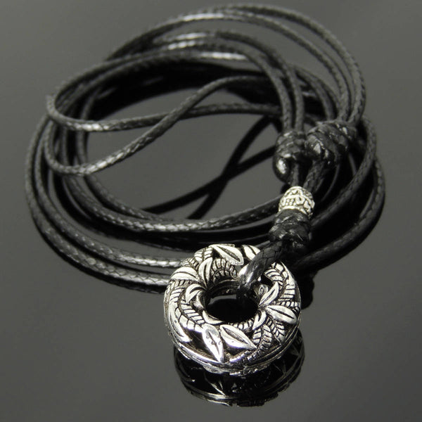 Men's Women Adjustable Necklace 925 Sterling Silver Round Charm Barrel Bead with Wax Rope DiyNotion NK190