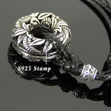 Men's Women Adjustable Necklace 925 Sterling Silver Round Charm Barrel Bead with Wax Rope DiyNotion NK190