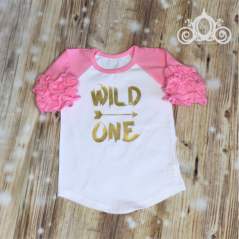 Wild One Custom Ruffle Raglan Personalized Monogram Shirt Girl Baby Toddler Shirt