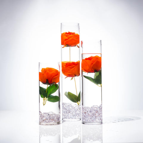 Submersible Orange Rose  Floral Wedding Centerpiece with Floating Candles and Acrylic Crystals Kit